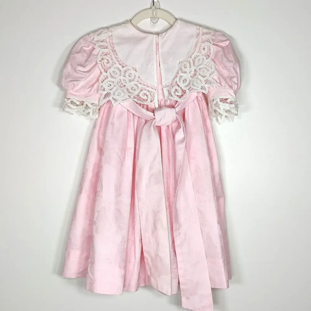 Loveable Inspirations Flower Girl Dress‎ Pink Lace Jacquard Rose Size 5 Cotton